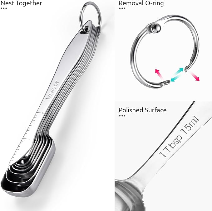 U-Taste 18/8 Stainless Steel Measuring Cups and Spoons Set of 12, and 18/8 Stainless Steel Square Measuring Spoons Set of 8 (Midnight Blue+Silver)