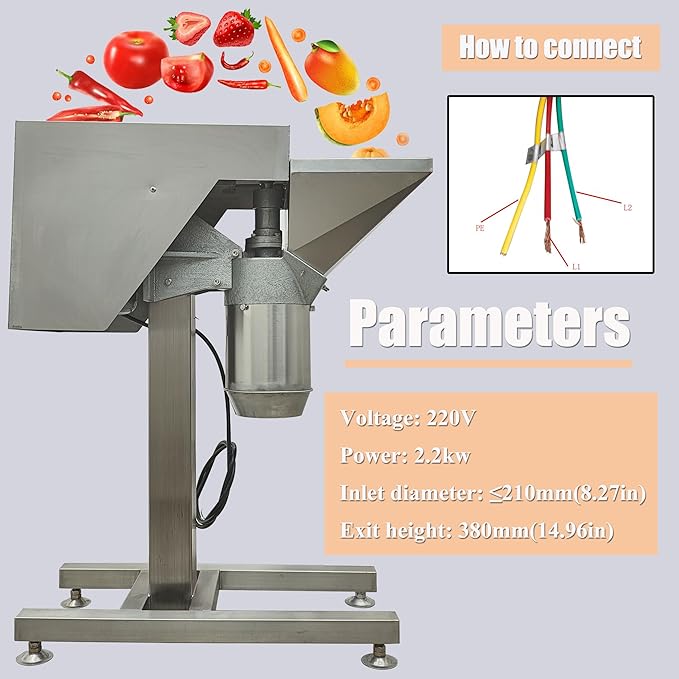 HayWHNKN Fruit and Vegetable Crushing Machine Vertical Stainless Steel Food Processor Chopper Fruit Crusher Shredder Electric Garlic Potato Mashing Equipment for Purees Dips and Sauces 220V No Plug