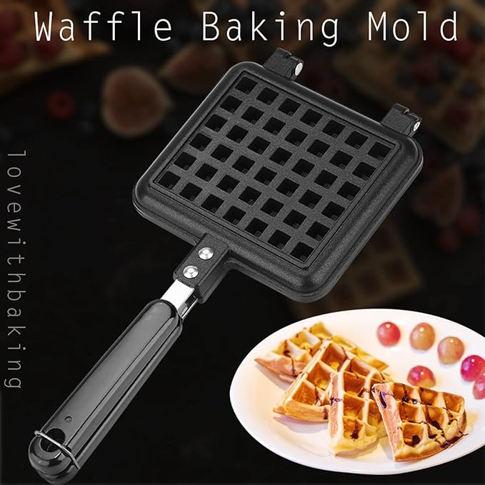 Pan Waffle Maker, Cast Aluminum Stovetop Waffle Iron, Camping Waffle Maker Pan, Portable Stove Top for Family Breakfast Baking