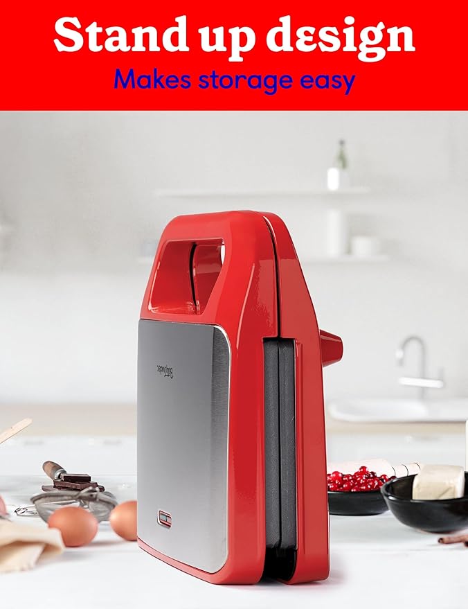 3-in-1 Indoor Grill, Sandwich/Panini Press & Waffle Maker Plus, Red