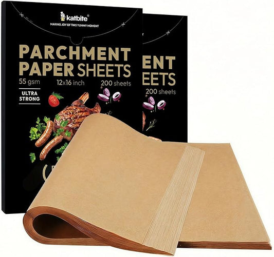 Katbite 400 Pcs Parchment Paper Sheets, 12x16IN Ultra-strong Unbleached Baking Paper Non-Stick for Professional Baking, Pre-cut Parchment Paper Suitable for Baking,Cooking [Performance Series]