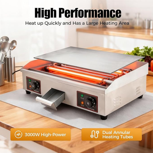 Commercial Griddle, 110V 3KW 30" Electric Griddle 430 Stainless Steel 110V Electric Blackstone Griddle&122°F-572°F Temperature Range Electric Flat Top Griddle for Snack Stores without Plug