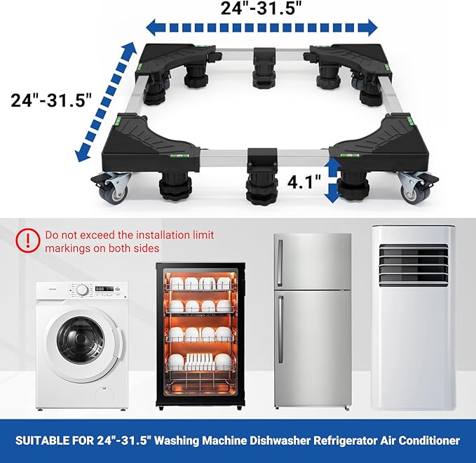 Nefish Upgraded 24-31 Inch Full-size Washing Machine Stand Base with 4 Wheels and 10 Feet Washer and Dryer Dolly Mini Fridge Stands Refrigerator Pedestal for Home Appliance