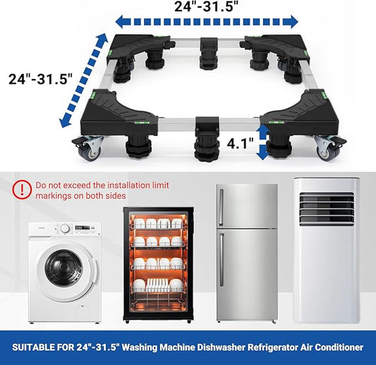 Nefish Upgraded 24-31 Inch Full-size Washing Machine Stand Base with 4 Wheels and 10 Feet Washer and Dryer Dolly Mini Fridge Stands Refrigerator Pedestal for Home Appliance