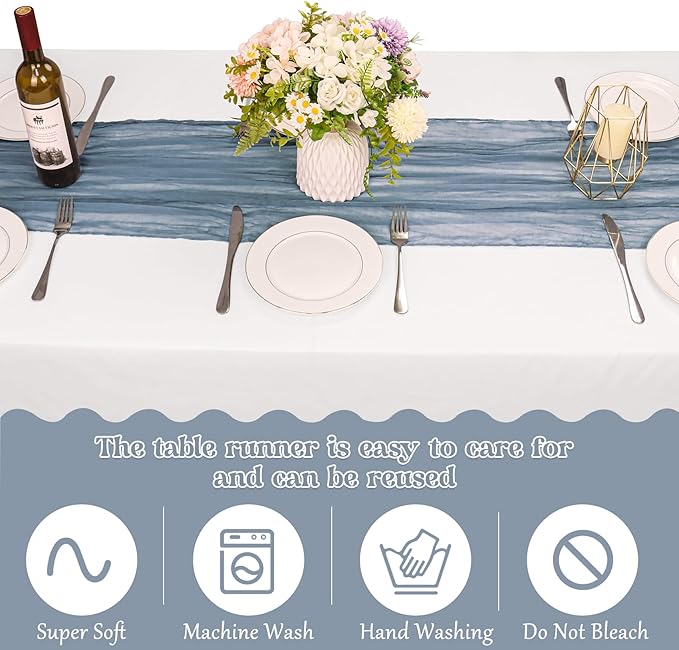 10 Pack Dusty Blue Cheesecloth Table Runner 6FT Boho Gauze Fabric Table Runner Vintage Rustic Sheer Runners for Wedding Party Bridal Baby Shower Long Table Decorations