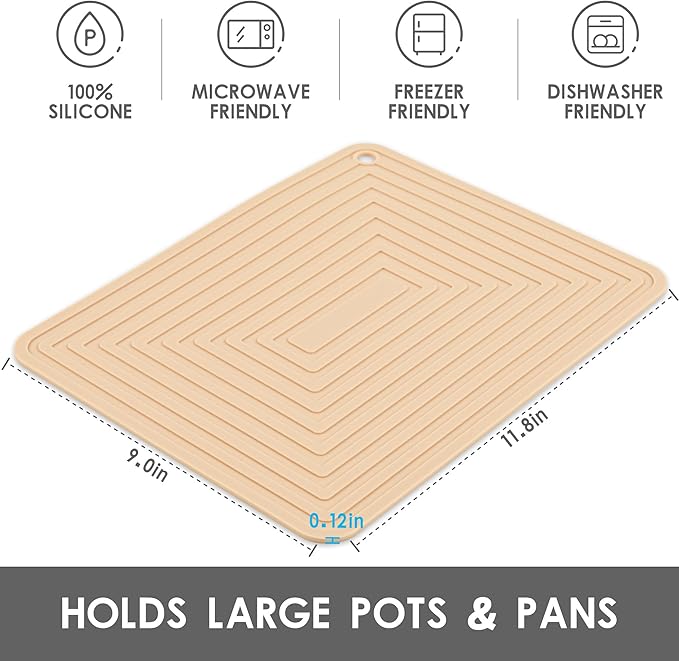 Silicone Trivets for Hot Pots and Pans-Trivets for Hot Dishes-Heat Resistant Mat for Countertops, Kitchen Small Dish Drying Mat, Silicone Pot Holders-Hot Pads for Kitchen Set 2 Beige