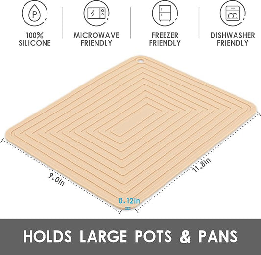 Silicone Trivets for Hot Pots and Pans-Trivets for Hot Dishes-Heat Resistant Mat for Countertops, Kitchen Small Dish Drying Mat, Silicone Pot Holders-Hot Pads for Kitchen Set 2 Beige