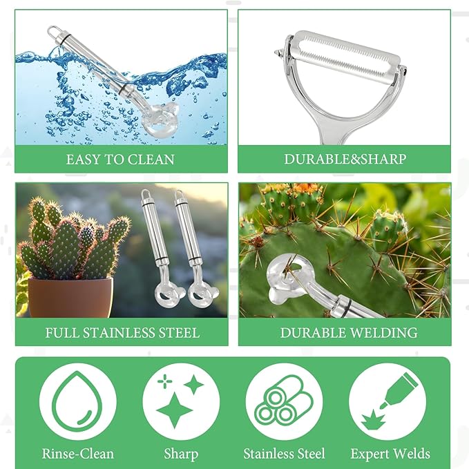 Cactus Peeler Tool 4 PCS, Multifunctional Cactus Peeling Knife Tool, Ergonomic Design, Easy to Clean, Suitable for Cooking Cactus Noodles in the Kitchen