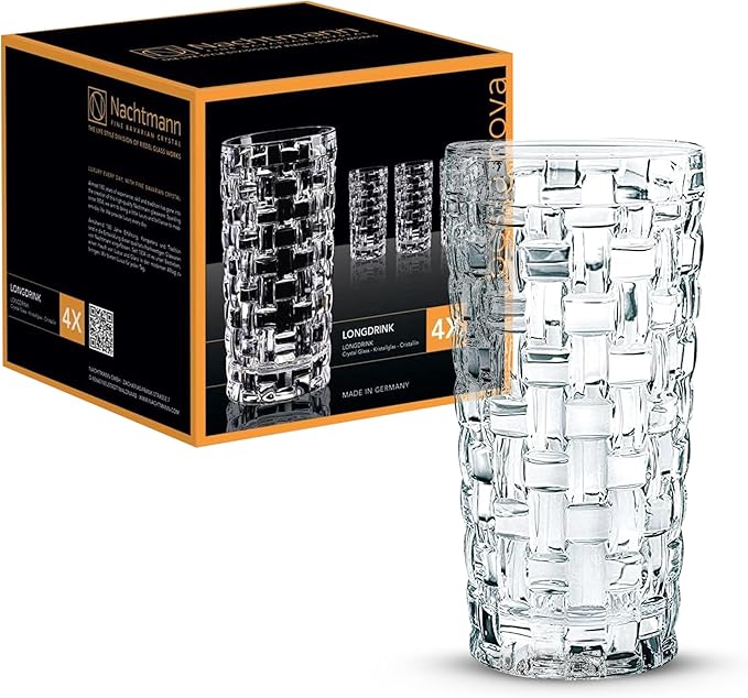 Nachtmann Dancing Stars Bossa Nova Collection, Long Drink Glass Set of 4 Clear Crystal Glass, for cocktails and cold Beverages 14-Ounce, Dishwasher safe