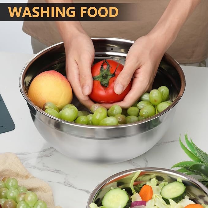 7 Piece Mixing Bowls with Lids Set - Mixing Bowls Stainless Steel Bowls for Kitchen Baking, Size 0.7, 1.1, 1.5, 2.1, 3.5, 4, 4.5QT, Baking Bowl for Food Preparation, Mixing and Serving Foods