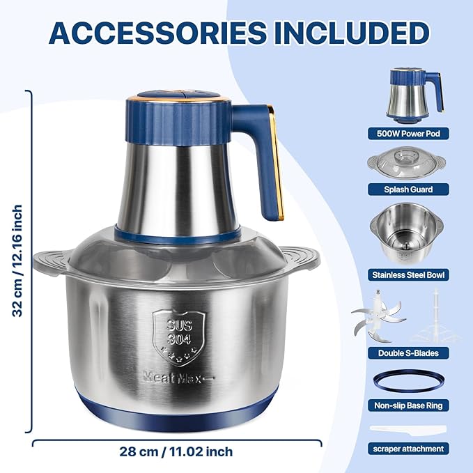 20 Cups Large Capacity Food Processor,5 Speed Electric Meat Grinder Chopper,500W Powerful Copper Motor 6 Bi-Level Blade Meat Processor for Vegetable, Nuts, Onion, Garlic with 304 Stainless Steel Bowl