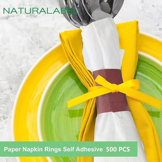 NATURALABEL 500 PCS Paper Napkin Rings with Box, Self-Adhesive Napkin Bands, for Family Meal, Birthday Party, Wedding, Celebration (Burgundy)