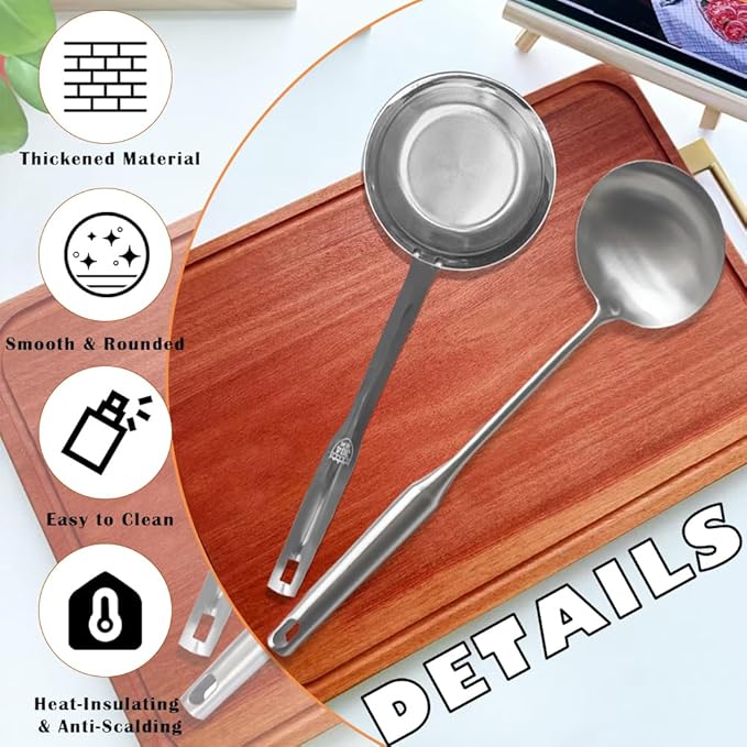 Stainless Steel Spoon and Slotted Spoon Set (2-Piece),Scoop Spoon,Skimmer Ladle Tool Set
