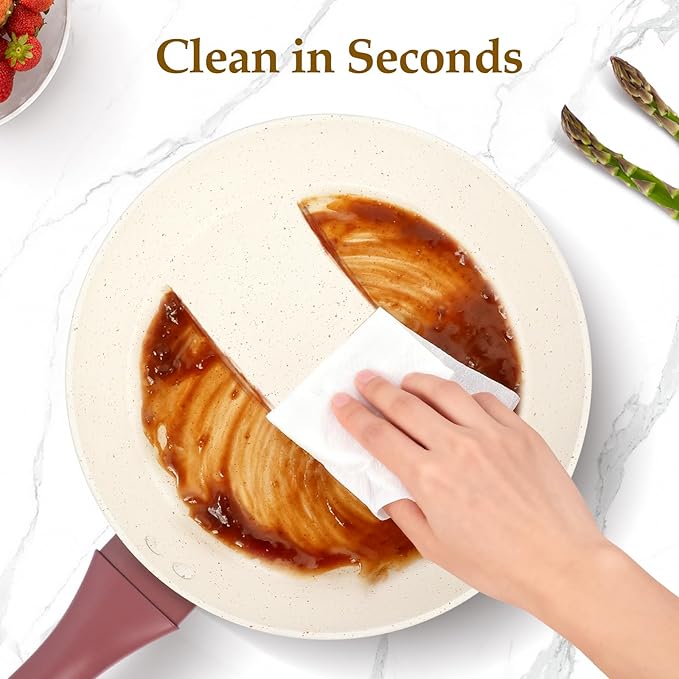 Pots and Pans Set Non Stick, 11-Piece Nonstick Induction Cookware Set, Non-Toxic Kitchen Cooking Set with Frying Pans, Saucepan, Stock Pot, PFOA Free, Red Brown