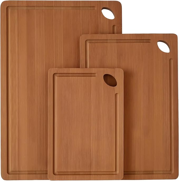 Carbonized Bamboo Cutting Board, Wood Cutting Boards for Kitchen with Juice Grooves, Reversible Charcuterie & Chopping Boards for Meat, Vegetables and Fruits Ideal Housewarming Gifts
