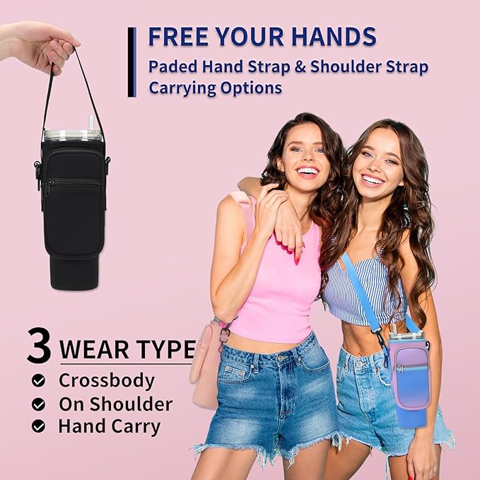 Water Bottle Carrier Bag for Stanley 40/30 oz Tumbler with Phone Pocket Neoprene Water Bottle Holder with Shoulder & Handheld Strap Stanley Cup Accessories