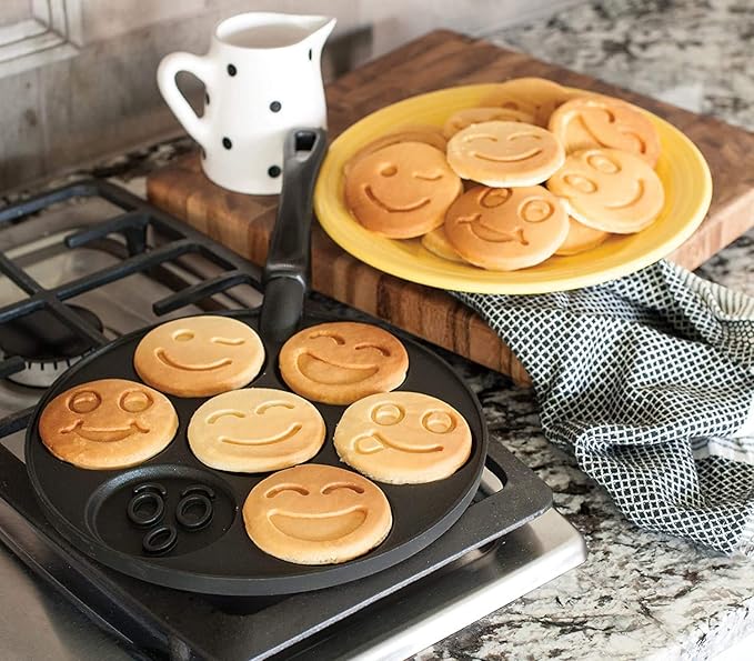 Nordic Ware Smiley Face Pancake Pan Silver, 10 1/2 inch diameter