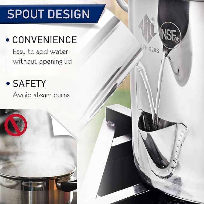 ARC 40QT Stainless Steel Tamale Steamer Pot with Easy-fill Water Spout, Seafood Crab Steamer with Divider and Rack, 10 Gallon