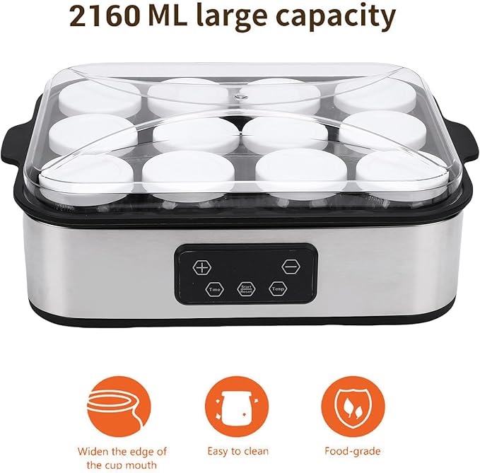 Diydeg Probiotic Yogurt Maker with Adjustable Temperature & Time Control, Automatic Digital Greek Yogurt Maker Machine Make Trillion of Live Probiotic with 12 Glass Jars for Home (US Plug 110V)