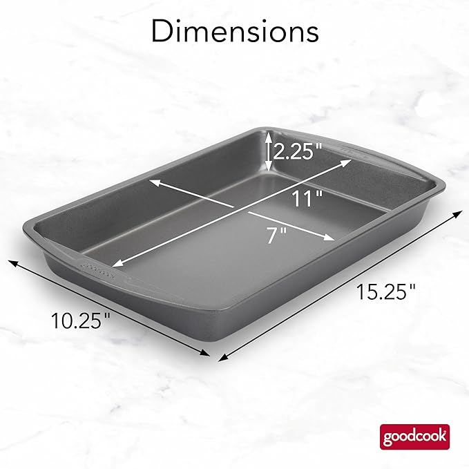 GoodCook 11" x 7" Nonstick Steel Cake Baking Pan, Multipurpose Nonstick Baking Pan for Brownies, Biscuits, and Cake, Gray