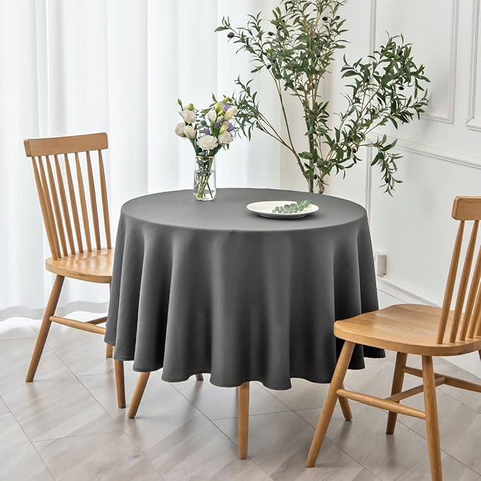 maxmill Round Textured Tablecloth Spill-Proof Wrinkle Free Soft Jacquard Table Cloth for Round Table Cover, for Dining Room Buffet Banquet Parties Holiday Dinner, 70 Inch Charcoal