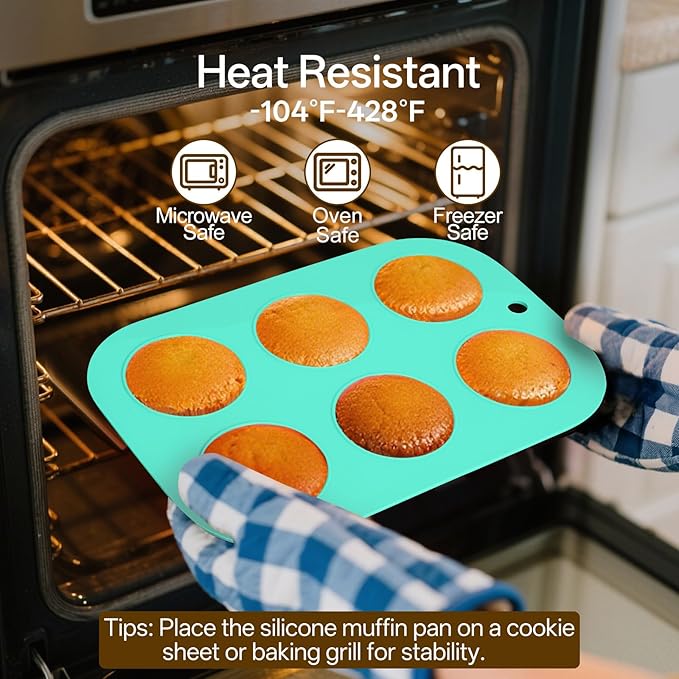 Firstfooby 2 Pack Silicone Muffin Pan for Baking, Regular Size Nonstick Cupcake Pan, 6-Cup Silicone Muffin Tin BPA Free Dishwasher Safe, Great for Muffin Cupcake Brownie Egg Tart