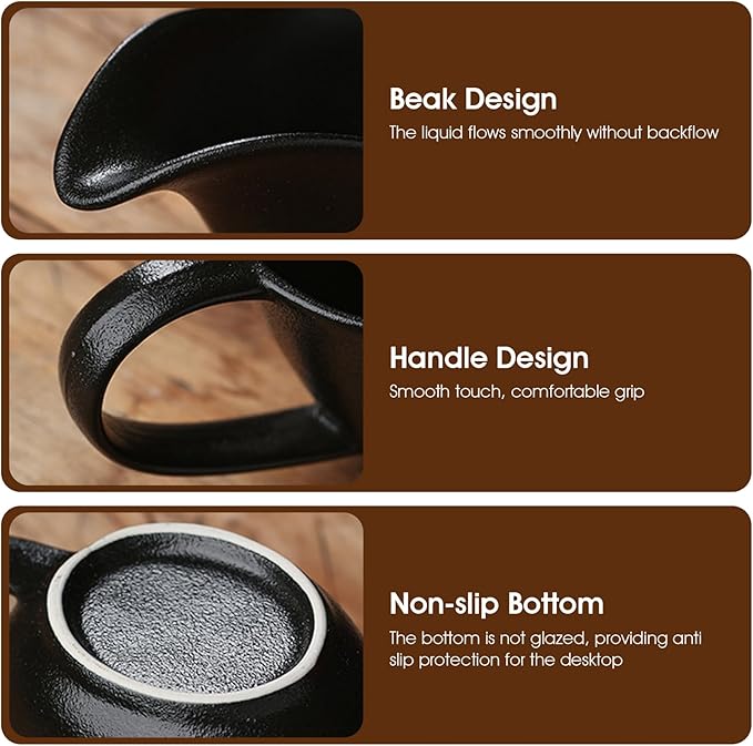 Gravy Container, Gravy Boat 200ml Ceramics Pourer with Spout and Handle Sauce Cup for Home Hotel Restaurant Black, Bowl