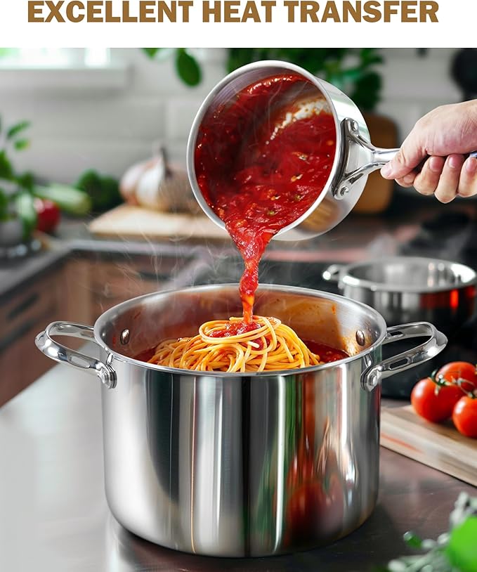 Cooks Standard Stainless Steel Stock Pot, 8-Quart Multi-Ply Clad Cooking Canning Pot with Lid, Induction Stockpot, Silver