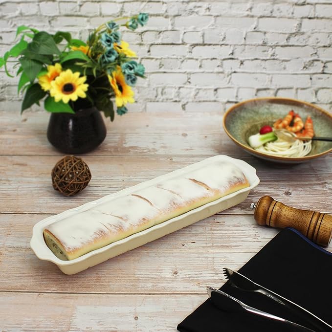 15" x 3.5" Ceramic Loaf pan, Set of 2, 27 OZ Rectangle Bakeware Baking Supplies Heritage Loaf Pan - Relatively long, for Cake Bread Meatloaf and More, Cream olor
