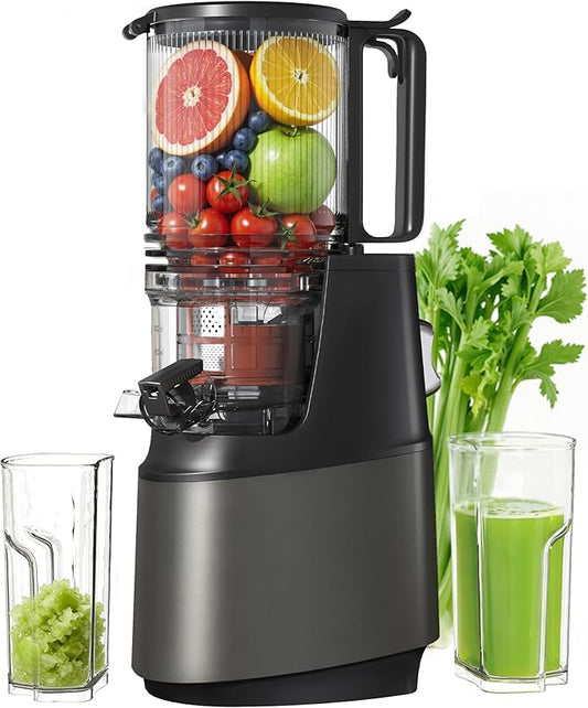 Cold Press Juicer, Juicer Machines with 5.3" Wide Feed Chute, Slow Masticating Juicer for High Yield with Whole Fruits and Vegetables, Easy to Clean, Easy to Assemble.（Gray)