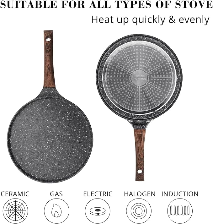 DOTUHAO Nonstick Crepe Pan Set, 5 Piece Set Kitchen Pancake Grill Pan, 11 Inch Nonstick Ceramic Flat Skillet Dosa Tawa Comales Para Tortillas Pancake Pans, Fry Pans Compatible with All Stovetops