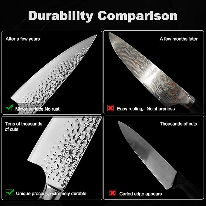 imarku Damascus Chef Knife, 8 Inch Kitchen Knife Ultra Sharp Cooking Knife HC German Stainless Steel Japanese Knife for Kitchen, Hand-Hammered Design, Ergonomic Handle, Birthday Gifts for Men Women
