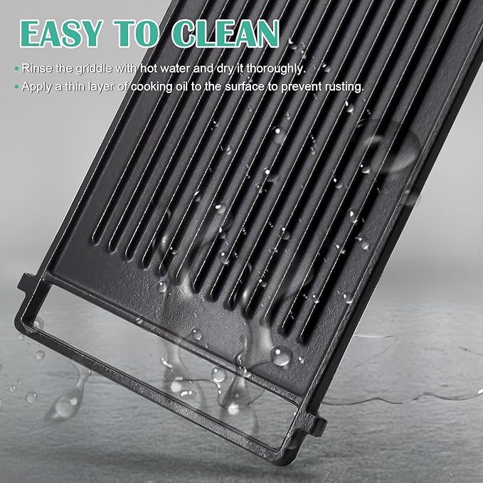 Hiorucet WB31X24998 Cast Iron Griddle Replacement for GE Gas Stove Griddle Plate, JGBS66REKSS Reversible Griddle Flat Top Pan for GE Appliance Gas Range Parts.