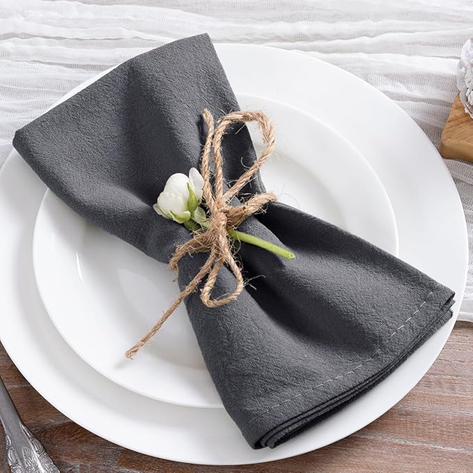 MLMC 4 Pack Charcoal Cloth Napkins Rustic Washable Cotton Linen Napkins Set of 4 Dark Grey 17"x17" Reusable Dinner Napkins Cloth for Wedding Bridal Baby Shower Party Dinning Table Decor