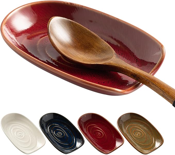Ceremic Spoon Rest for Stove Top, Spoon Holder for Kitchen Counter, Coffee Spoon Rest, Cooking Utensil Rest for Ladles, Kitchen Decor, Housewarming Gifts, 1 pack (red)