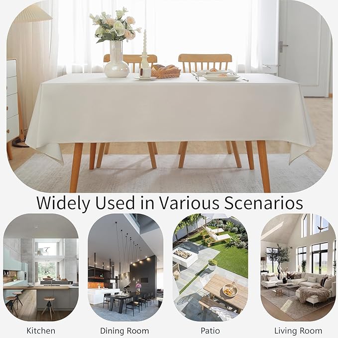 Alsoo Textured Table Cloth for Rectangle Tables 60×120 Inch Waterproof Linen Table Cloth Spill Proof and Wrinkle Free Table Cover for Dining Table,Farmhouse Kitchen, Parties and Holidays,White