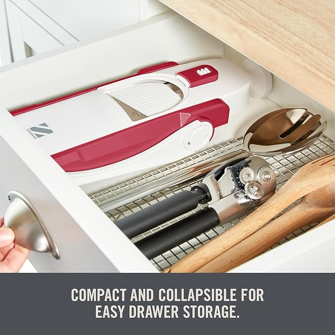 Zakarian by Dash Safe Slice Mandoline for Vegetables, Meal Prep & More with 30+ Presets & Thickness Adjuster - Cranberry