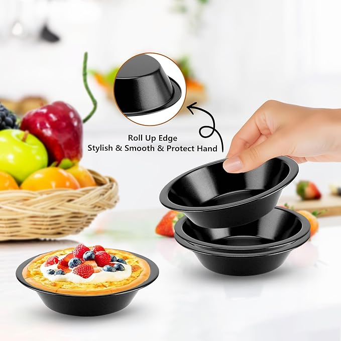 4Inch Mini Pie Pans Pie Plates Mini Tart Pans for Baking Round Bakeware Set for Baking Dessert Set of 5- Black
