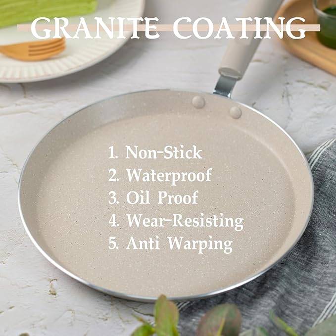 FORBAKE 9 Inch Crepe Pans with Spreader & Spatula, 2 Set Nonstick Granite Coating Dosa Pan, Aluminum Alloy Pancake Flat Skillet Tawa Griddle, Stay-Cool Handle, Induction Compatible Bottom