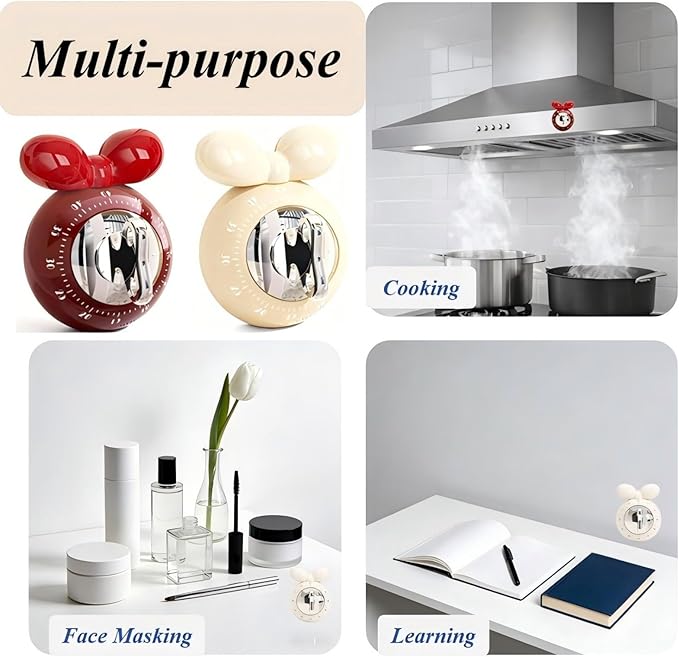 Cooking Timers for Kitchen, Mechanical Kitchen Timer for Cooking Cute with Loud Alarm, No Batteries Required, Magnetic Back of Cute Kitchen Timer for Classroom, Home, Study and Cooking (Red)