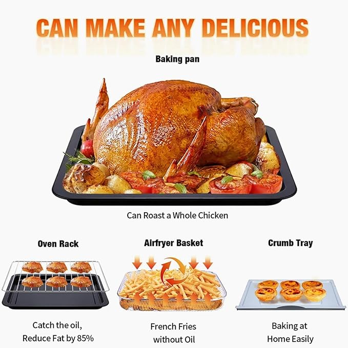 PlumChef 13 Quart 4 Slices Air Fryer Convection Toaster Oven for 3-4 Family, 1500W, Multifunction Oven for Air Fryer, Gril, Defrost, Bake, Time and Temperature Controls (Black)