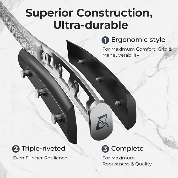 Kitchen Utility Knife, 5 inch Serrated Ultra Sharp Blade, Paring knives, Round Tip Tomato Knife, Ergonomic Handle, Full Tang – Forged High Carbon German Steel, Ideal for Gift (Black)
