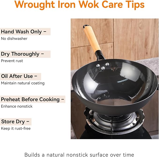 VIVIDCOOKWARE 11.8 Inch Carbon Steel Wok, Flat Bottom Stir Fry Pan with Glass Lid, Uncoated High-Purity Iron Wok for Family Meals, Compatible with Gas, Electric & Induction Cooktops