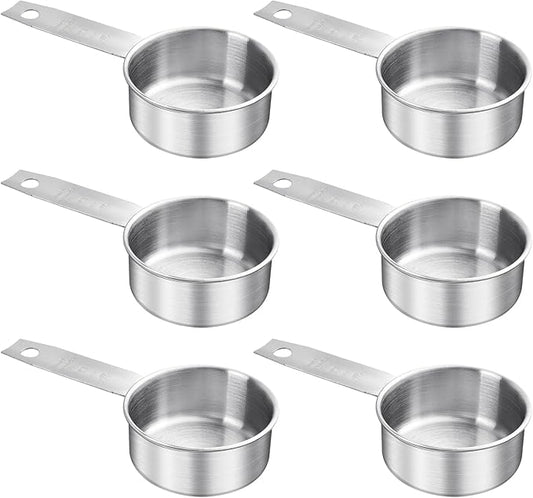 6 pcs 1/4 Measuring Cup, Stainless Steel Measuring Cups, Single Engraved Marking Measuring Scoop Cups, Metal Measuring Cup for Kitchen Baking & Cooking