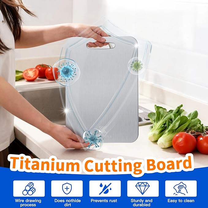 Titanium Cutting Board - 100% Pure Titanium Chopping Board for Kitchen, Camping | Lightweight, Odorless, Dishwasher Safe, Non-Toxic | Professional Chef & Home Cook Essential (13.4''L×9''W)