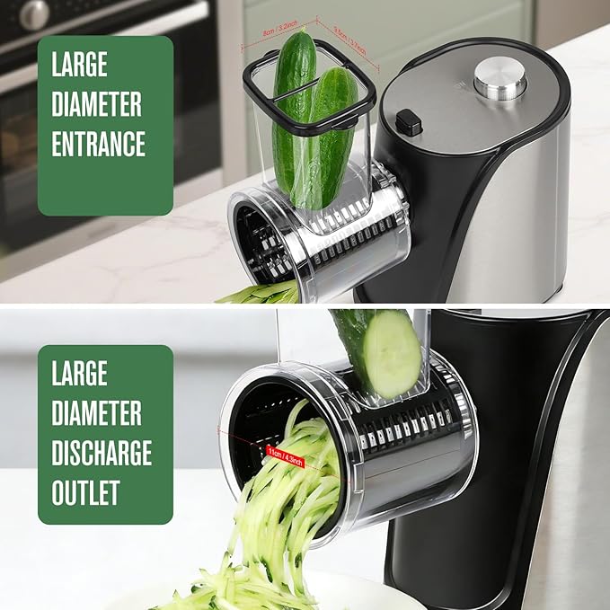 Inequalit Electric Vegetables Slicer Cheese Shredder, 5-in-1 250W Professional Automatic Salad Fruits Maker Shooter Chopper Machine Kitchen Cutter Grater Food Processor with 5 Different Blades