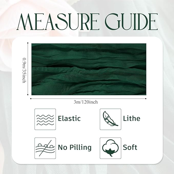 Wokceer Cheesecloth Table Runner Emerald Green 10FT Boho Gauze Christmas Cheese Cloth Table Runner for Party Long Rustic Sheer Table Runners for Baby Bridal Shower Wedding Easter Table Decor