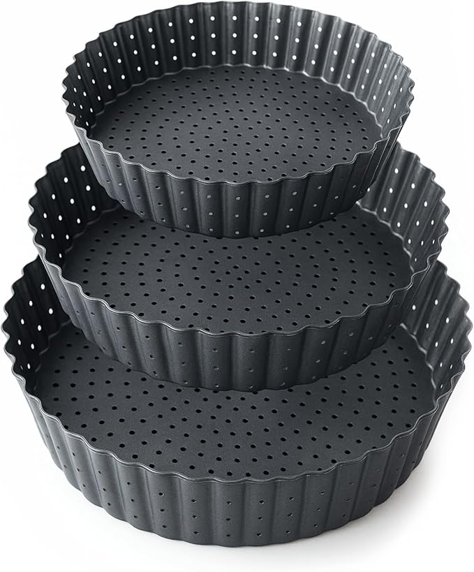 Space Home - Deep Dish Pie Pan for Quiche Lorraine - Tart Pans with Removable Bottoms - Apple Pie Pan - Tarte Tatin Pan - Quiche Baking Dish (Set 3)