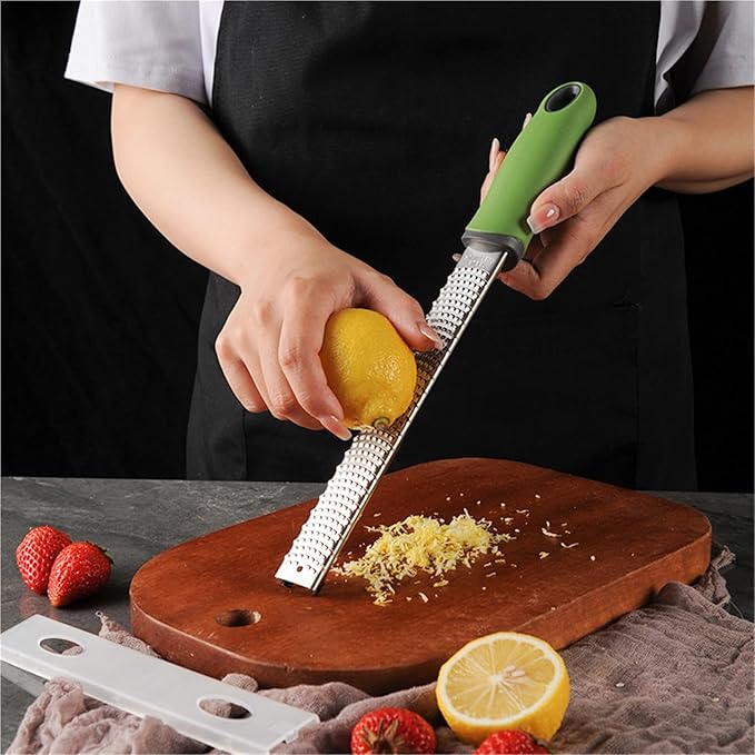 Stainless Steel Cheese Grater Lemon Zester With Cover Fruit Chocolate Nonslip Handle(Black)