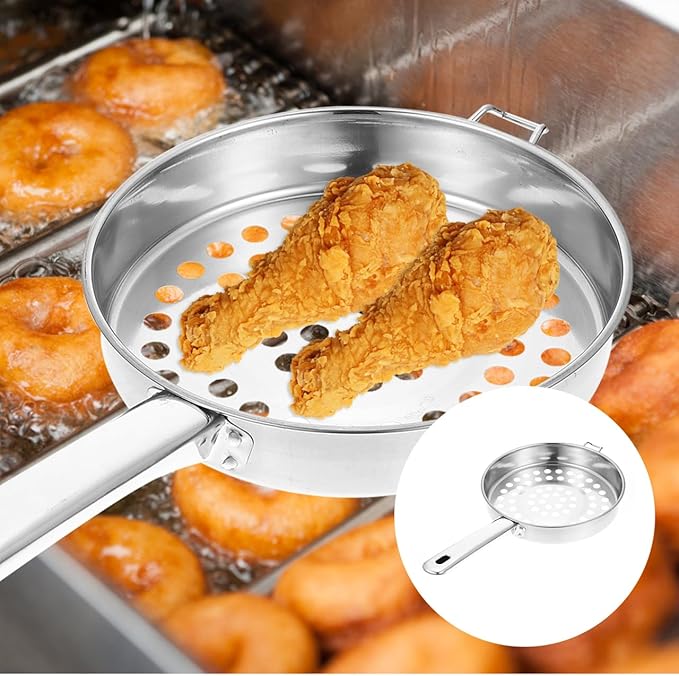 Stainless Steel Flat Bottom Strainer Spoon with Large Hole Colander for Frying Hot Pot Cooking and Dumpling Preparation 14.43 X 1 X 14.43 Inches